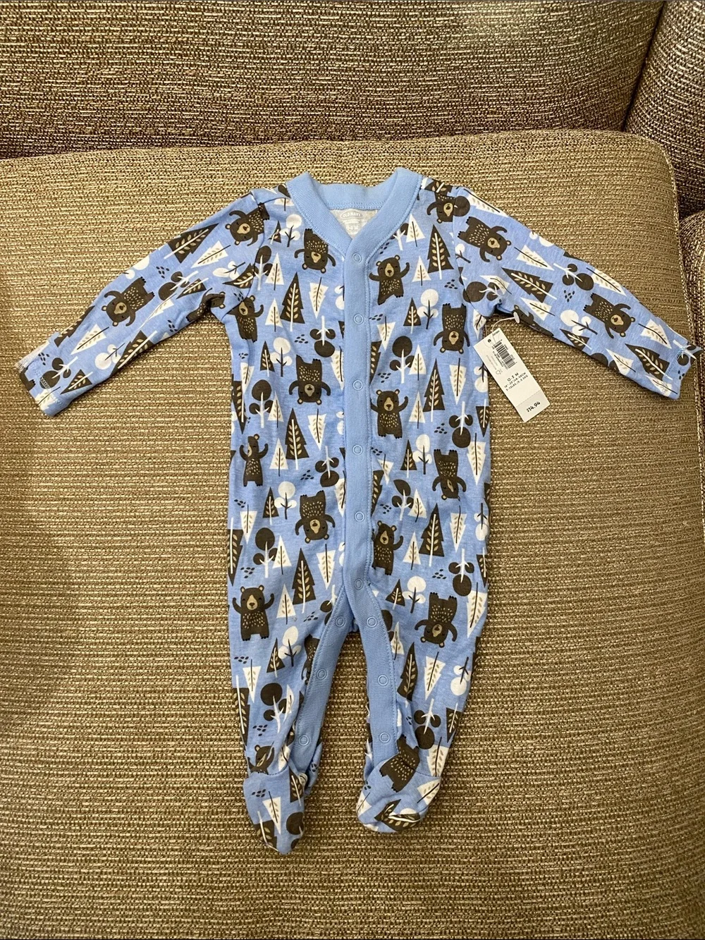 🩵 NWT Old Navy Blue Bear Print Baby One-Piece Footed Pajamas 0-3 months